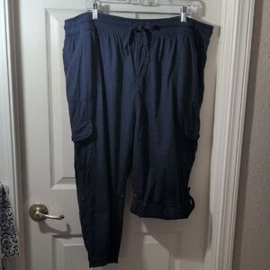 Woman Within Dark Blue Cargo Adjustable Crop Wide Pants/Shorts